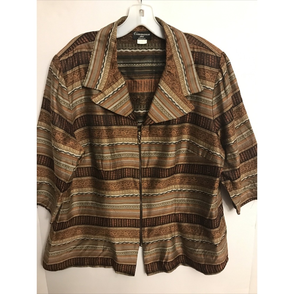 Cimmaron womens plus 22 brown neutral zip 3/4 jacket blazer